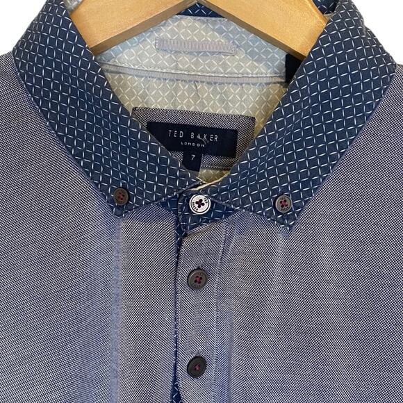 TED BAKER Navy/White Polo‎ with Contrasting Collar & Chest Pocket Size 7 (L/XL) - Picture 3 of 12